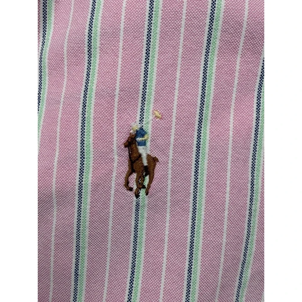 Ralph Lauren‎ Polo Men's XL Pink Striped Oxford Shirt Flesh Pony VINTAGE Y2K
